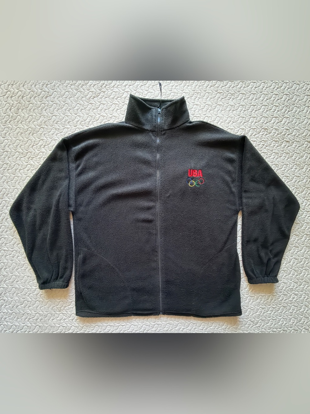 Team USA Olympic Fleece Jacket Men’s L Black Full Zip Made in USA Olympics